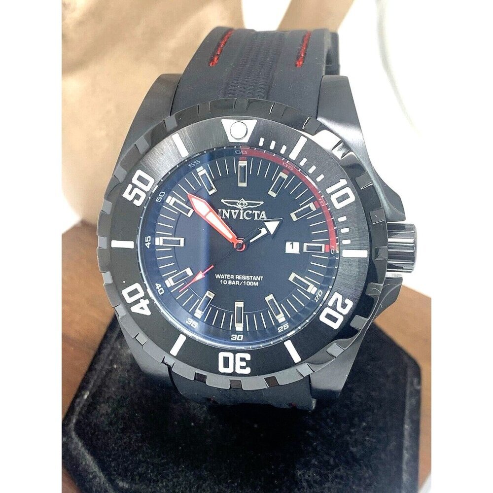 Invicta Men's Watch 30760 Pro Diver Quartz Red Black Dial Rubber Strap 52mm